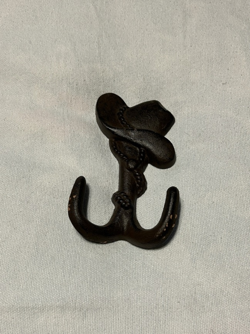 Rustic Cast Iron Cowboy Hat Hook in Dark Brown